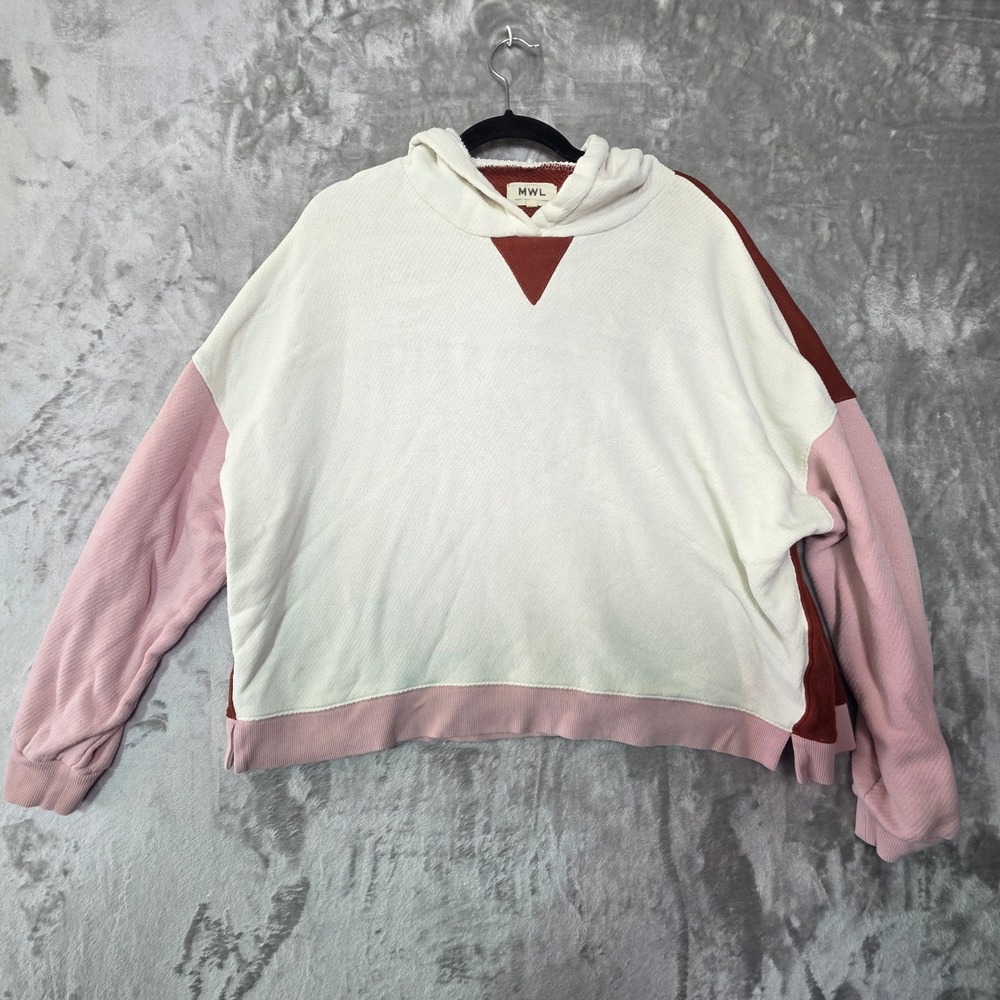 Madewell MWL Colorblock Hoodie Sweatshirt 3X Pink Rust Cream French Terry 1399